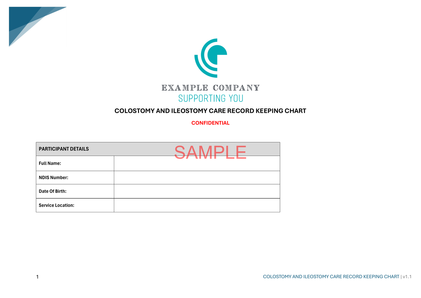 Wound Care Recording Chart - NDIS compliance document for Independent Support Workers and Providers.