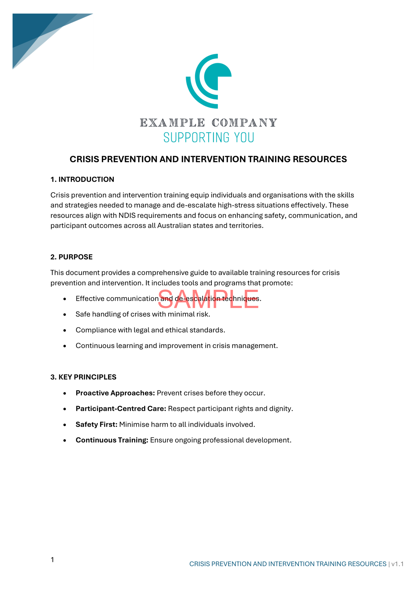Crisis Prevention and Intervention Training Resources - NDIS compliance document for Independent Support Workers and Providers.