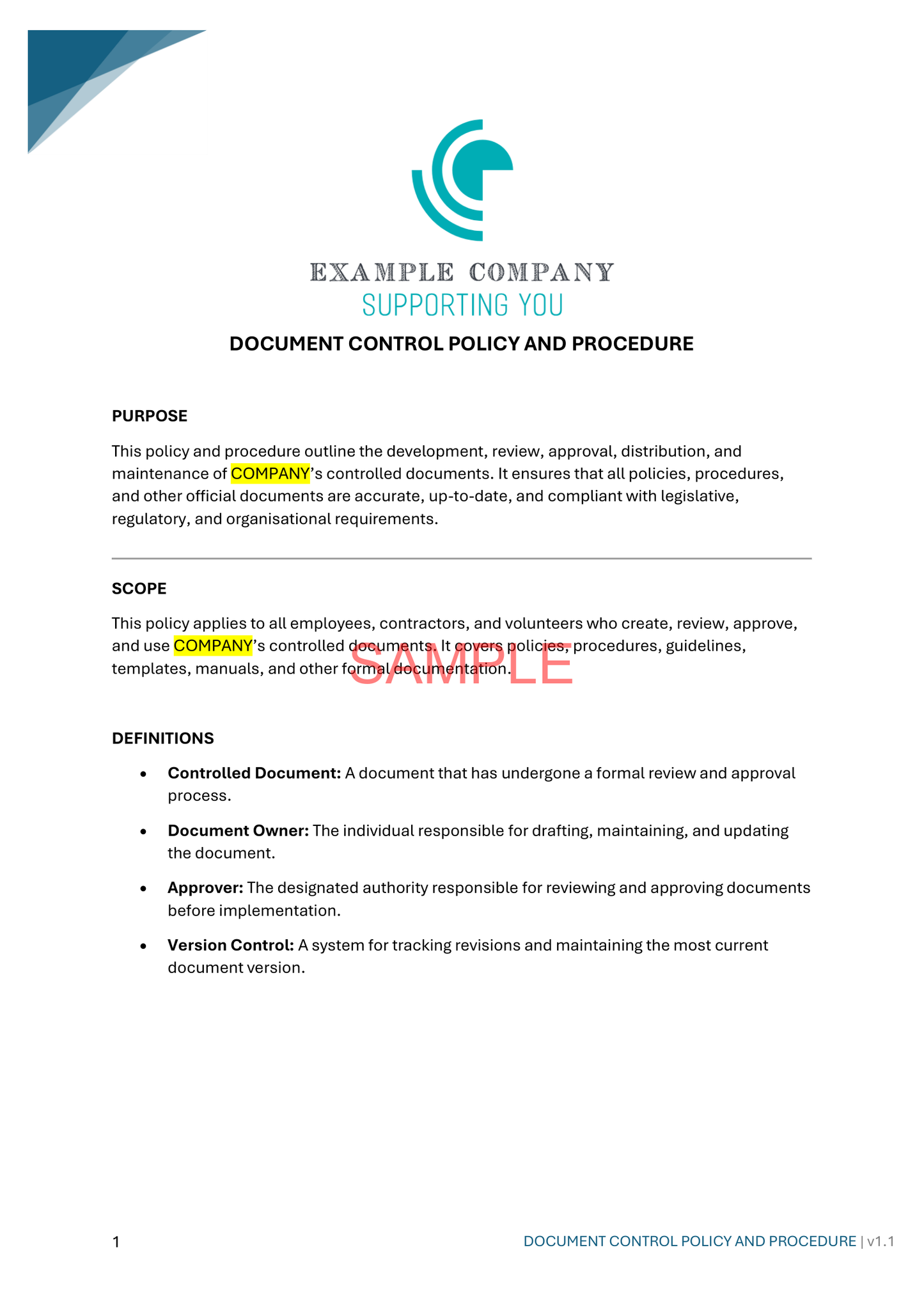 Document Control Policy and Procedure - NDIS compliance document for Independent Support Workers and Providers.