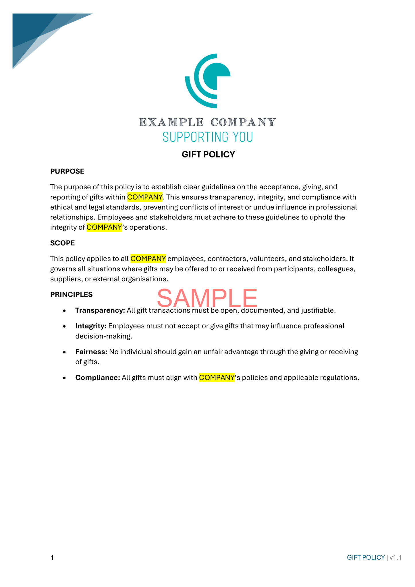 Gift Policy - NDIS compliance document for Independent Support Workers and Providers.