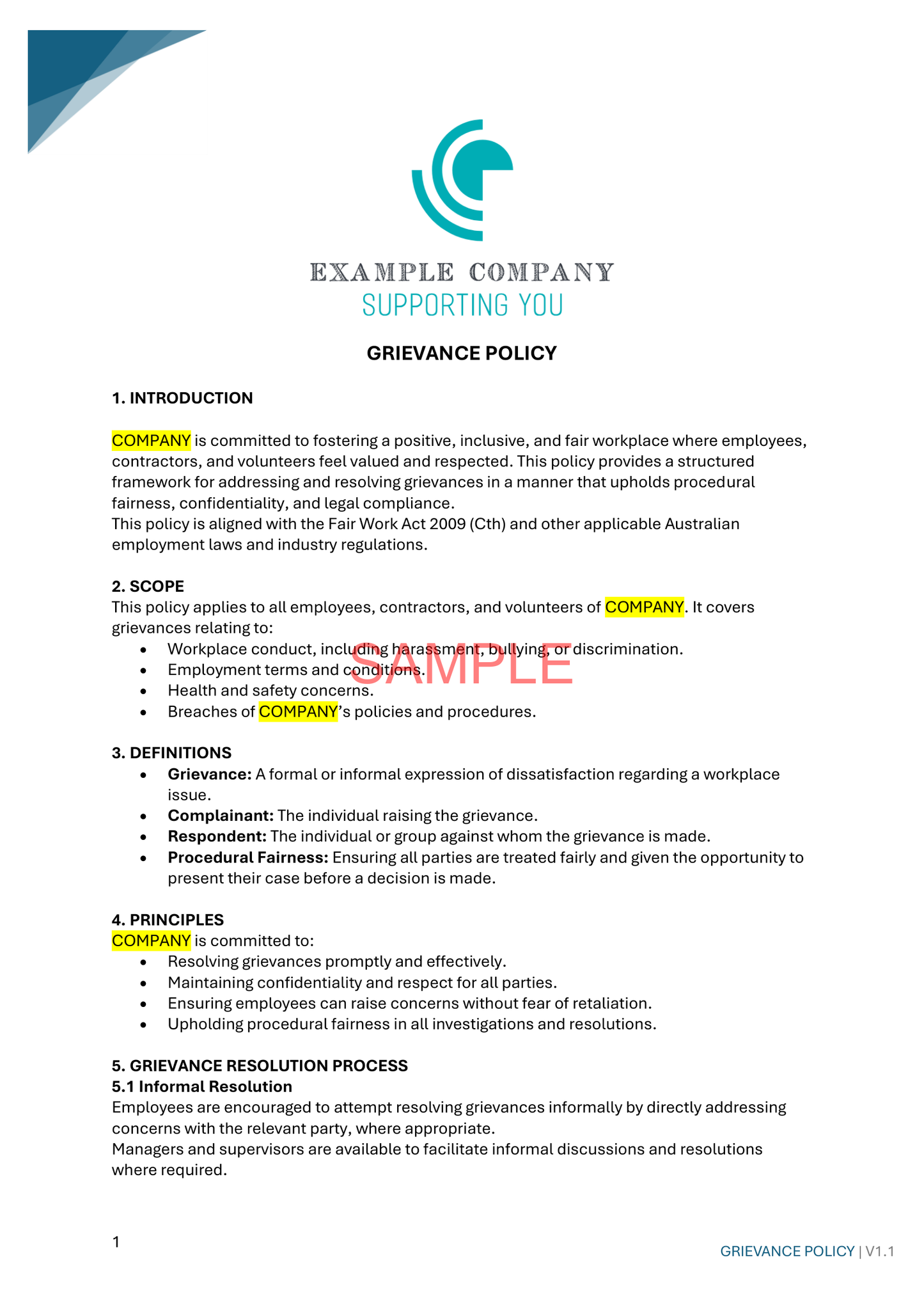 Grievance Policy - NDIS compliance document for Independent Support Workers and Providers.