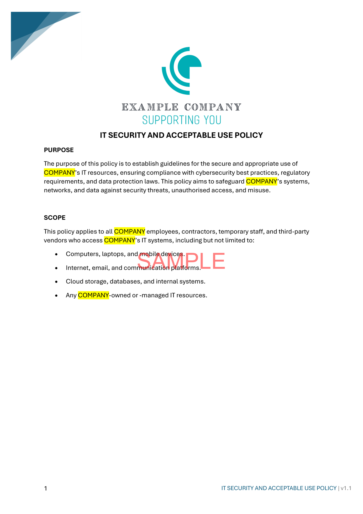 IT Security and Acceptable Use Policy - NDIS compliance document for Independent Support Workers and Providers.