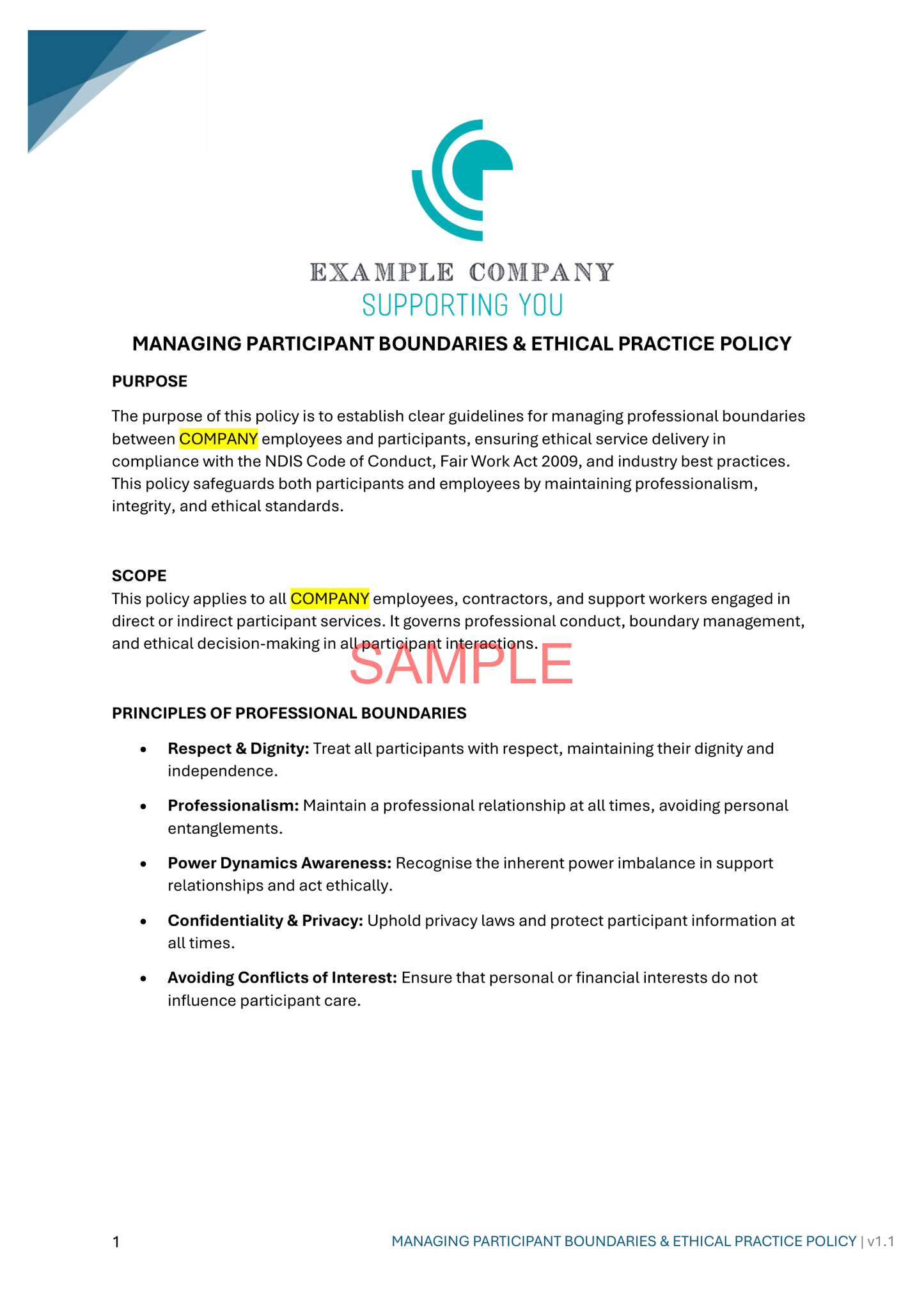 Managing Participant Boundaries & Ethical Practice - ISW - NDIS compliance document for Independent Support Workers and Providers.