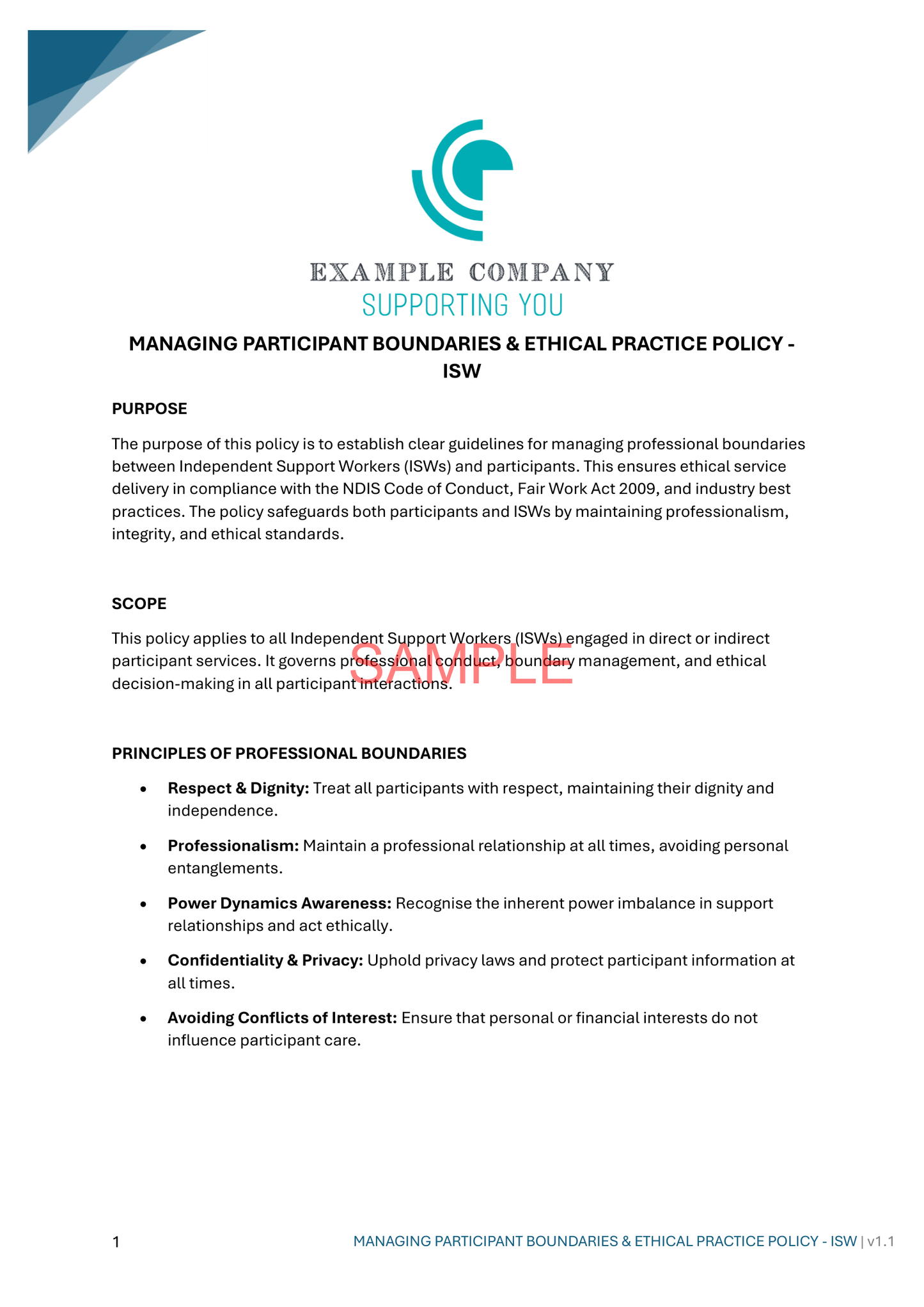 Managing Participant Boundaries & Ethical Practice - NDIS compliance document for Independent Support Workers and Providers.
