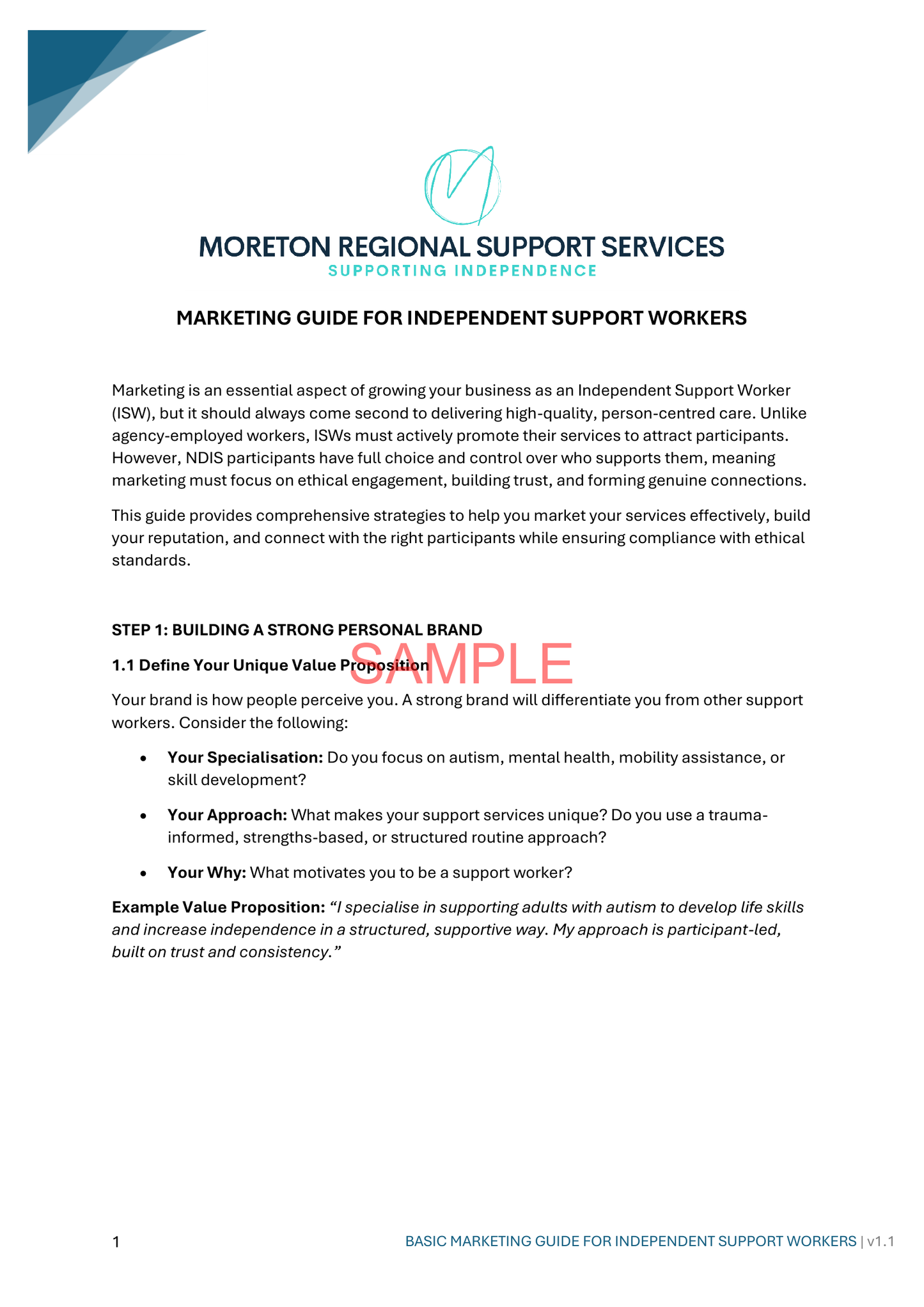 Marketing Guide for ISWs - NDIS compliance document for Independent Support Workers and Providers.