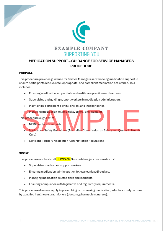 Medication Support - Guidance for Service Managers Procedure