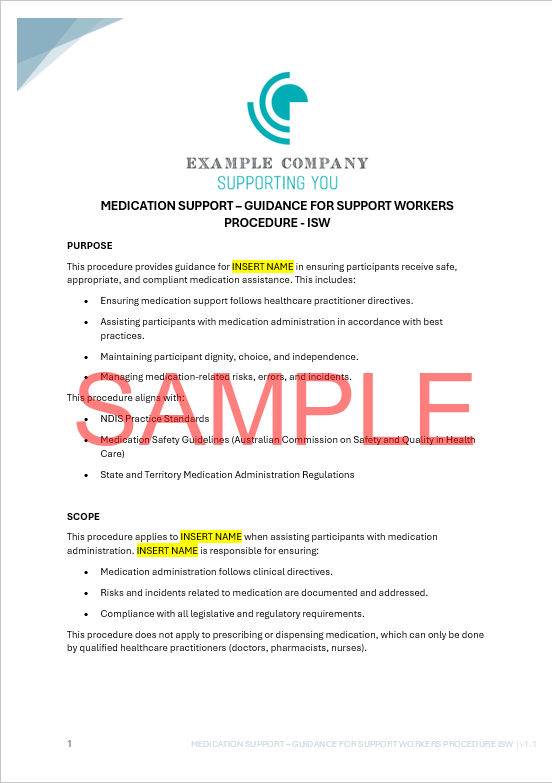 Medication Support - Guidance for Support Workers Procedure - ISW