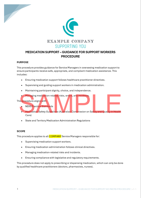 Medication Support - Guidance for Support Workers Procedure