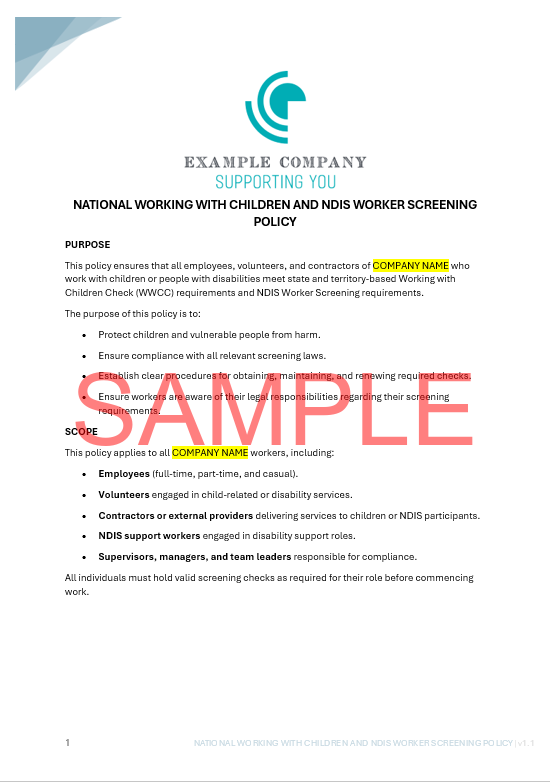 National Working With Children & NDIS Worker Screening Policy