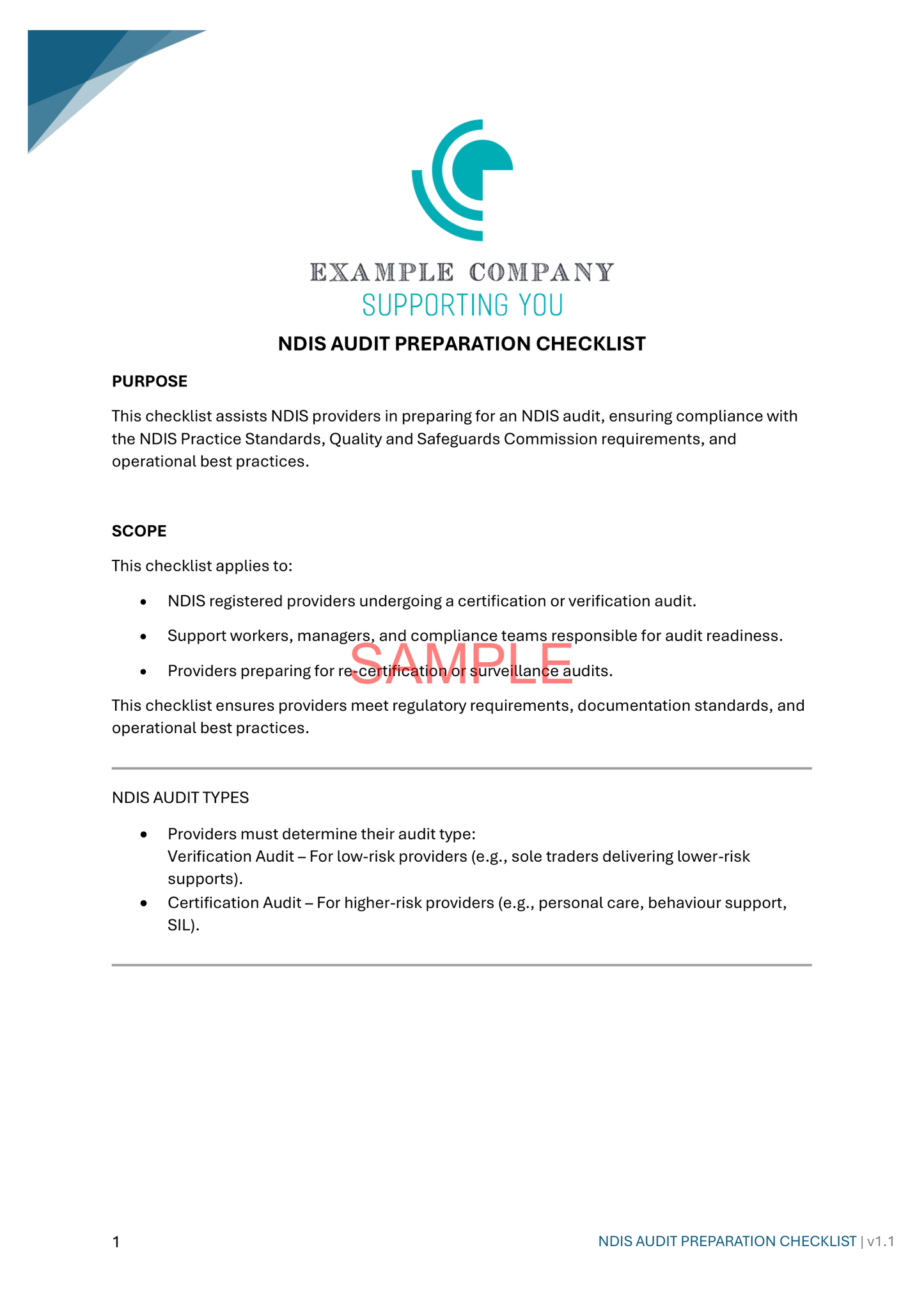 NDIS Audit Preparation Checklist - NDIS compliance document for Independent Support Workers and Providers.