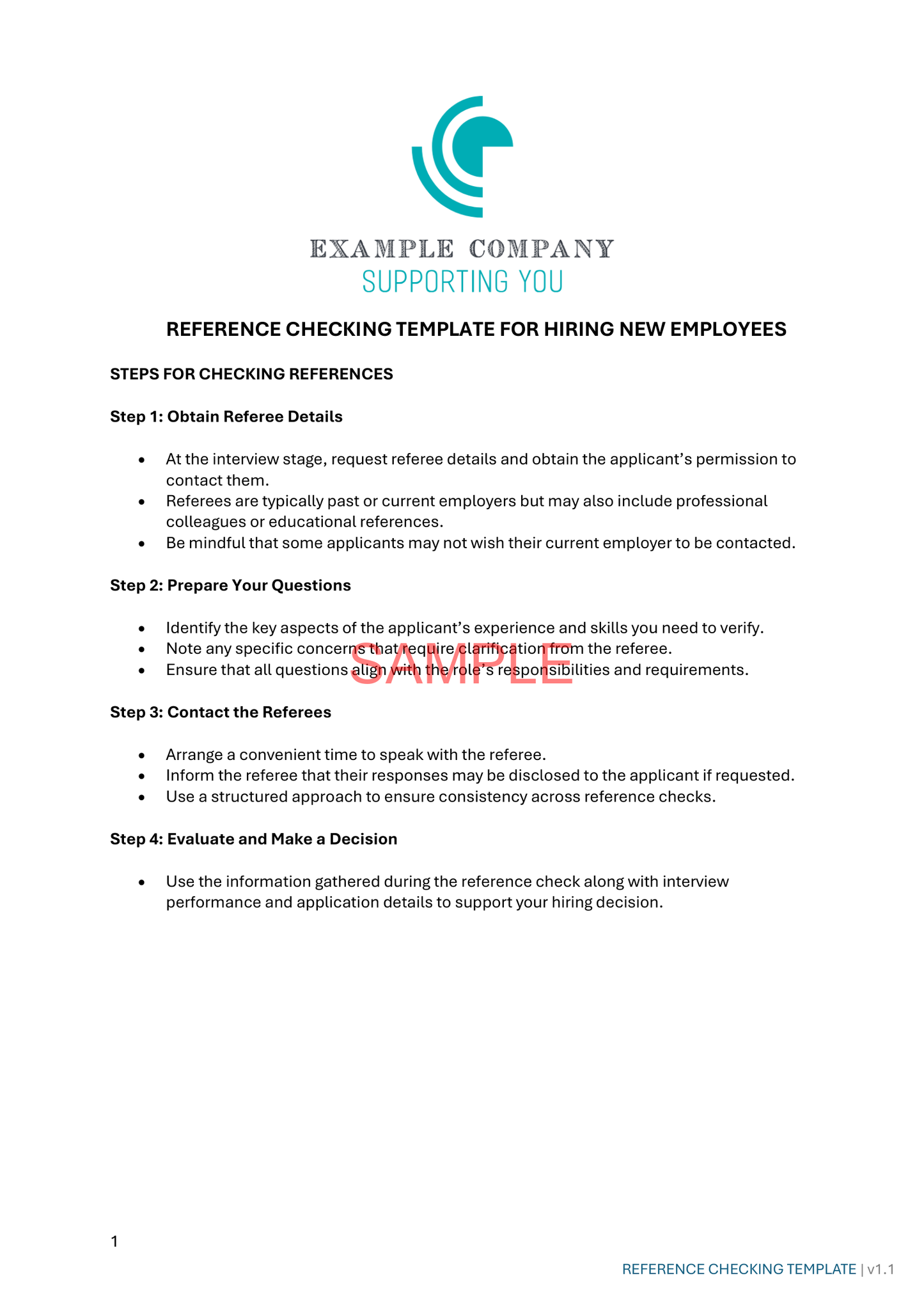 Reference Checking Template - NDIS compliance document for Independent Support Workers and Providers.