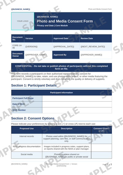 Photo and Media Consent Form sample page preview