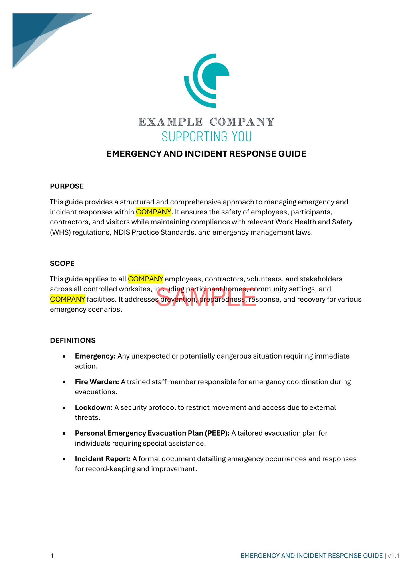 Emergency & Incident Response Guide - NDIS compliance document for Independent Support Workers and Providers.