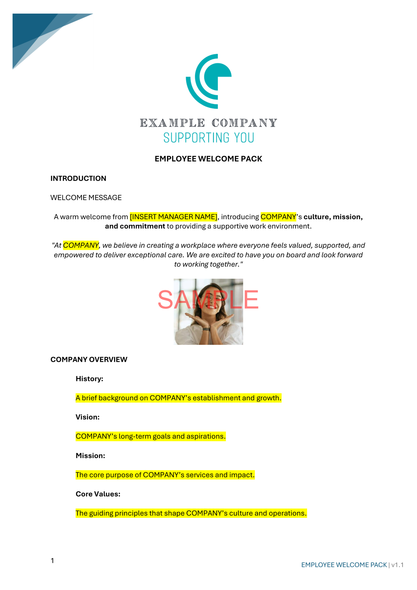 Employee Welcome Pack Template - NDIS compliance document for Independent Support Workers and Providers.