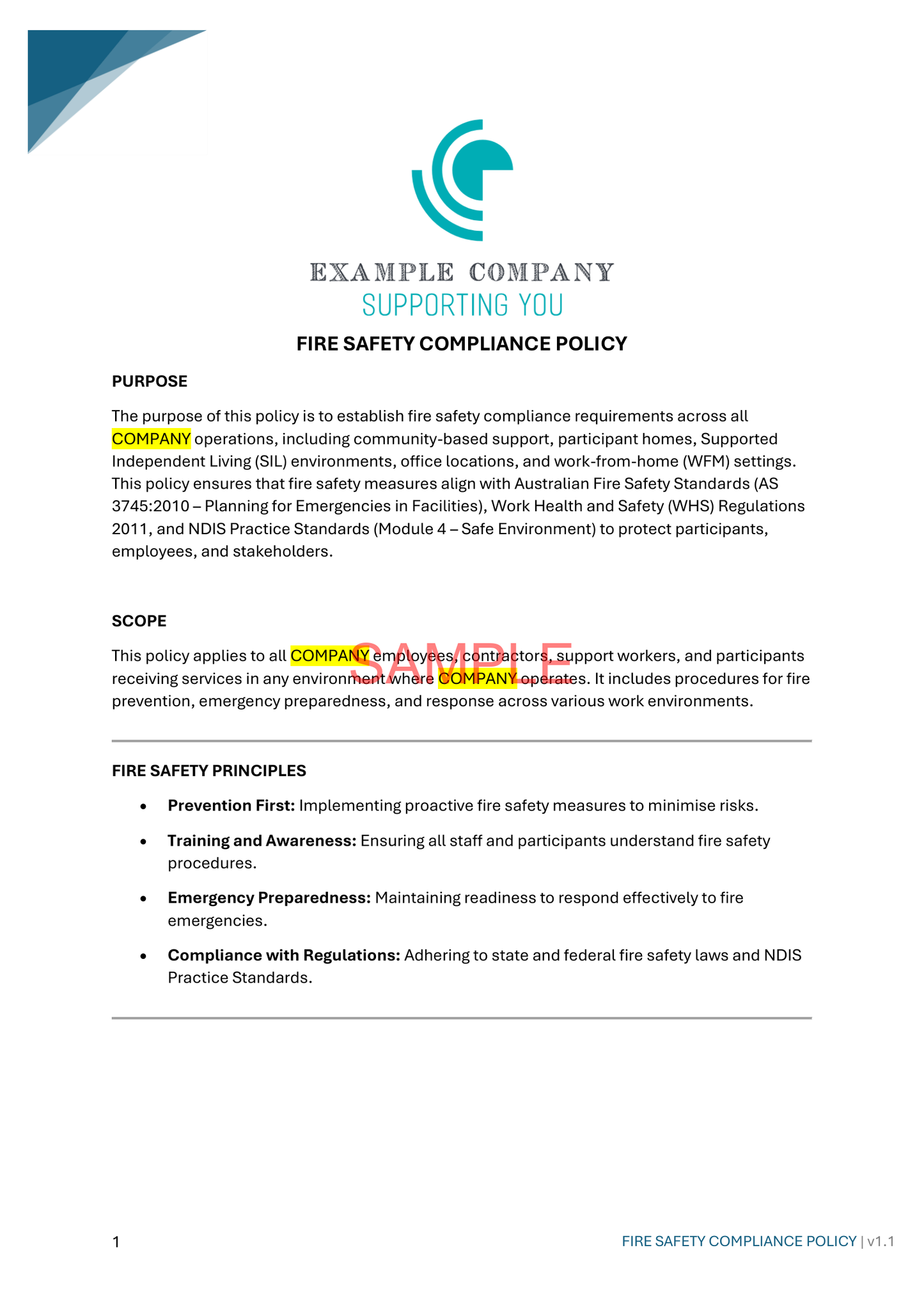 Fire Safety Compliance - NDIS compliance document for Independent Support Workers and Providers.