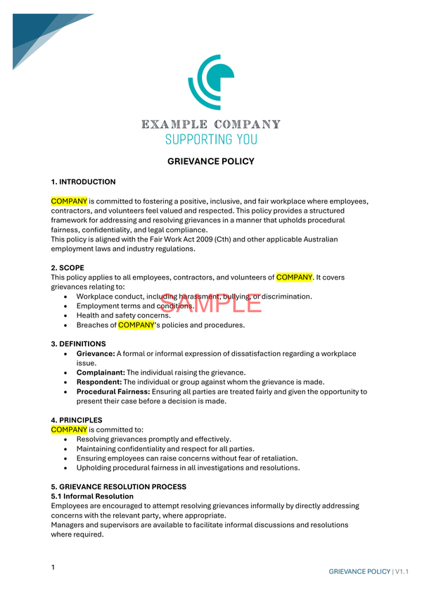 Grievance Policy - NDIS compliance document for Independent Support Workers and Providers.