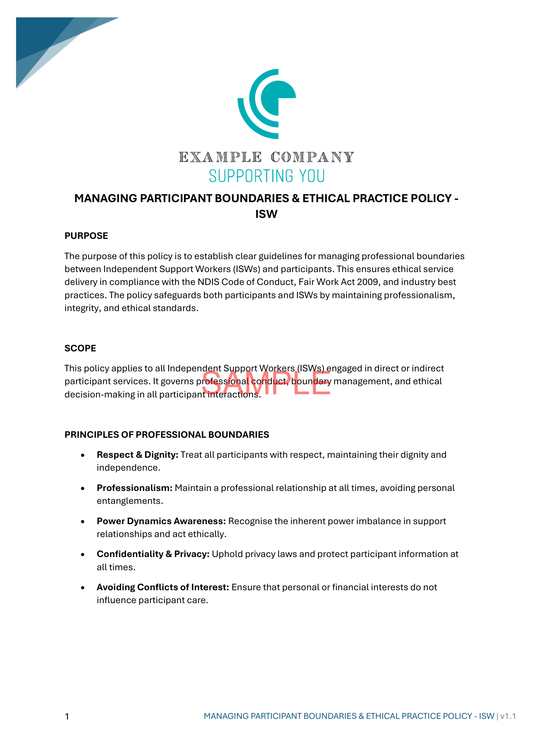 Managing Participant Boundaries & Ethical Practice - NDIS compliance document for Independent Support Workers and Providers.