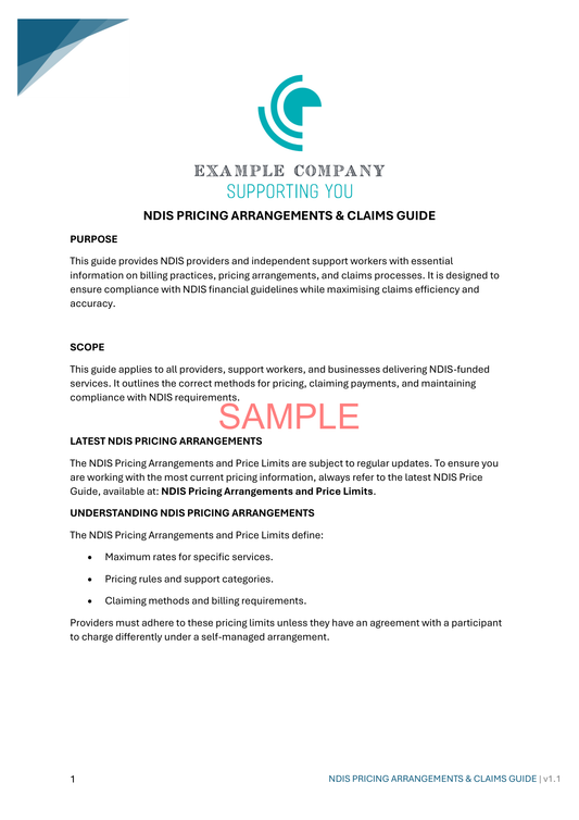 NDIS Pricing Arrangements & Claims Guide - ISW - NDIS compliance document for Independent Support Workers and Providers.