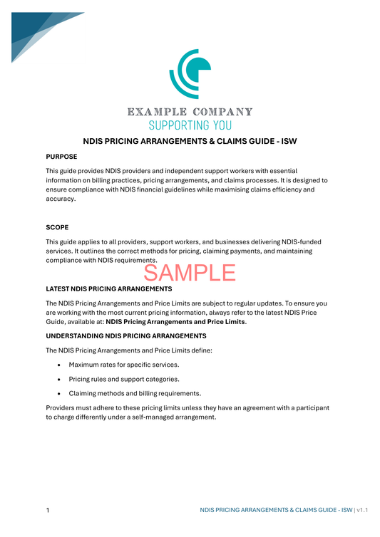 NDIS Pricing Arrangements & Claims Guide - NDIS compliance document for Independent Support Workers and Providers.