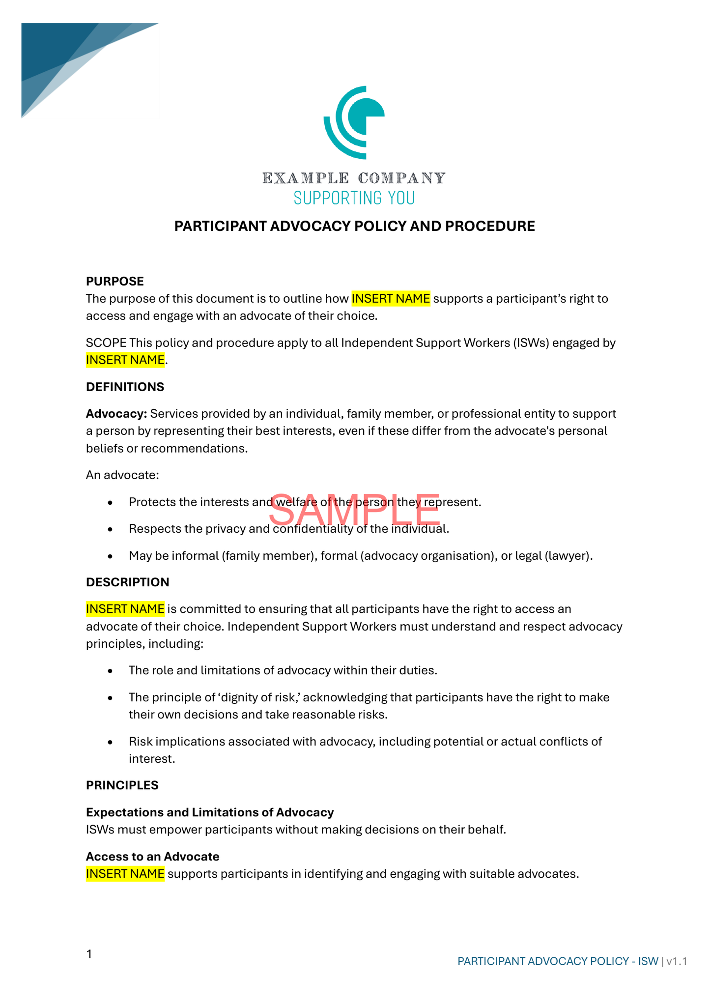 Participant Advocacy Policy - ISW