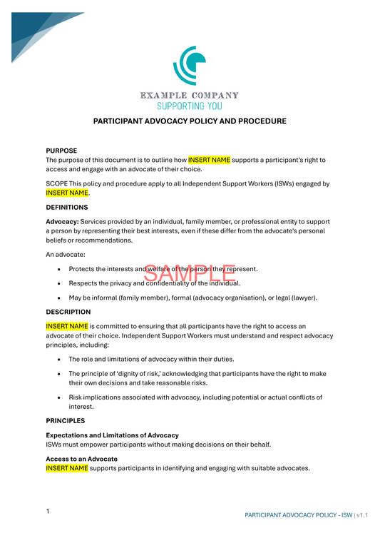 Participant Advocacy Policy - ISW