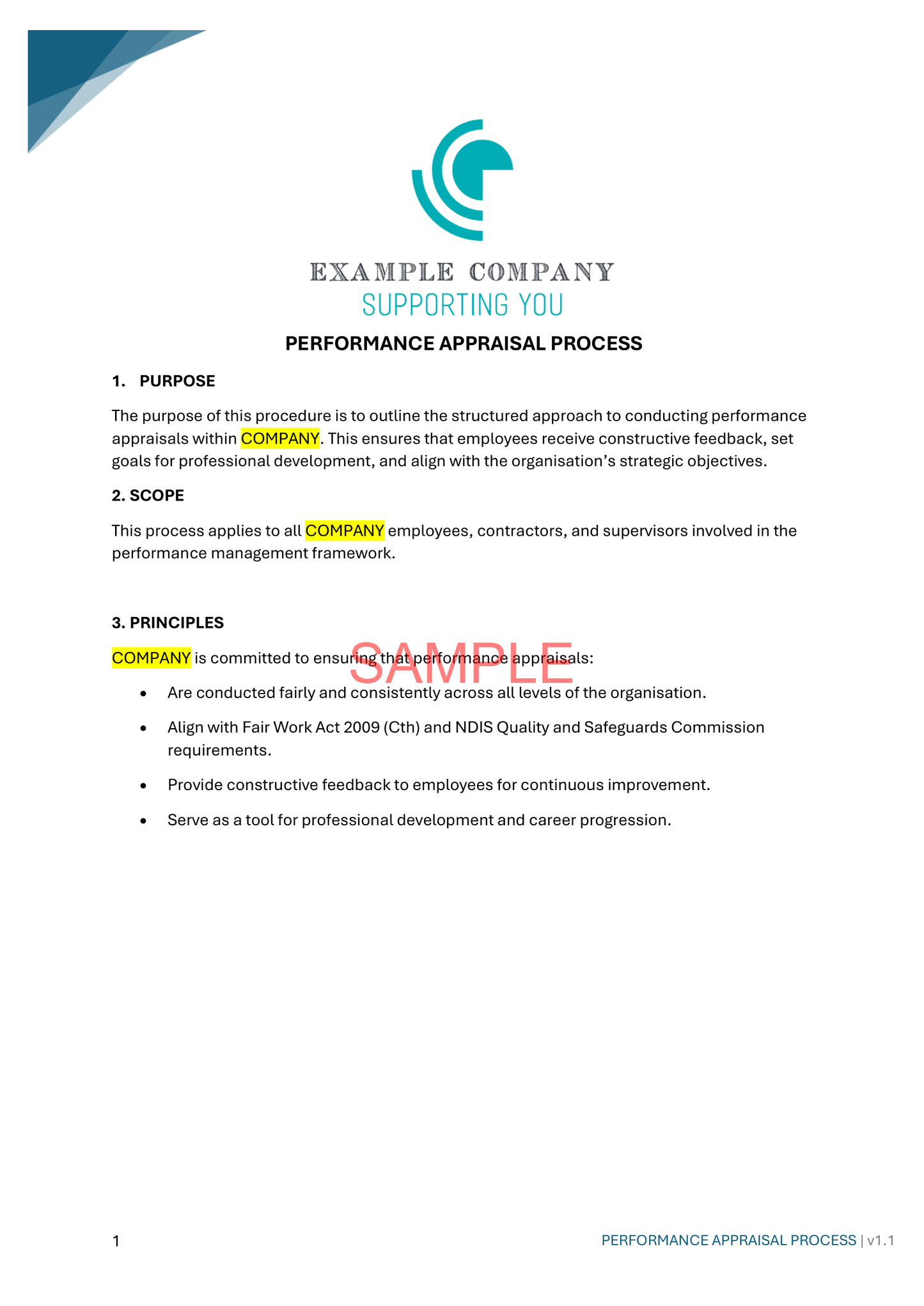 Performance Appraisal Process - NDIS compliance document for Independent Support Workers and Providers.