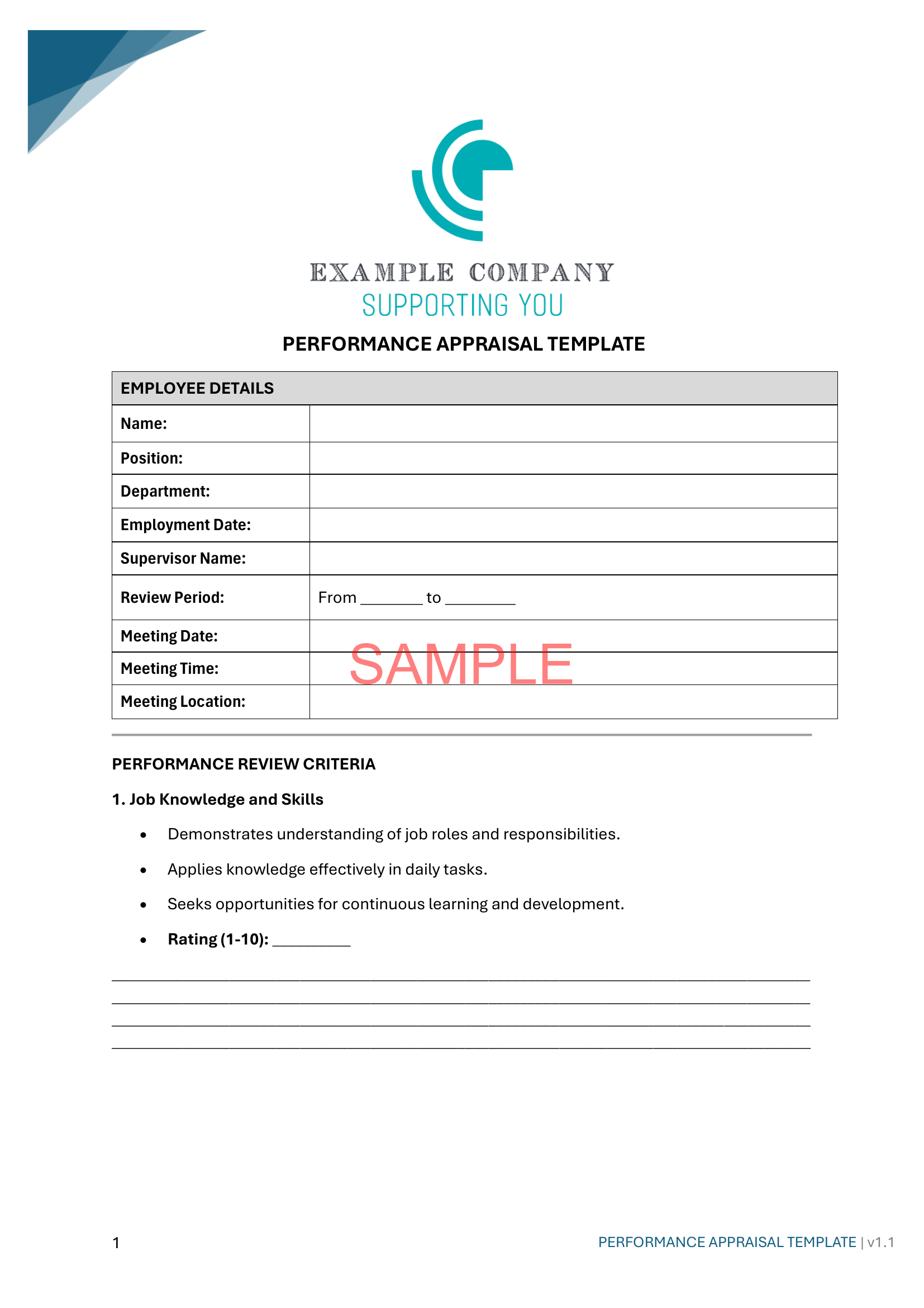 Performance Appraisal Template - NDIS compliance document for Independent Support Workers and Providers.