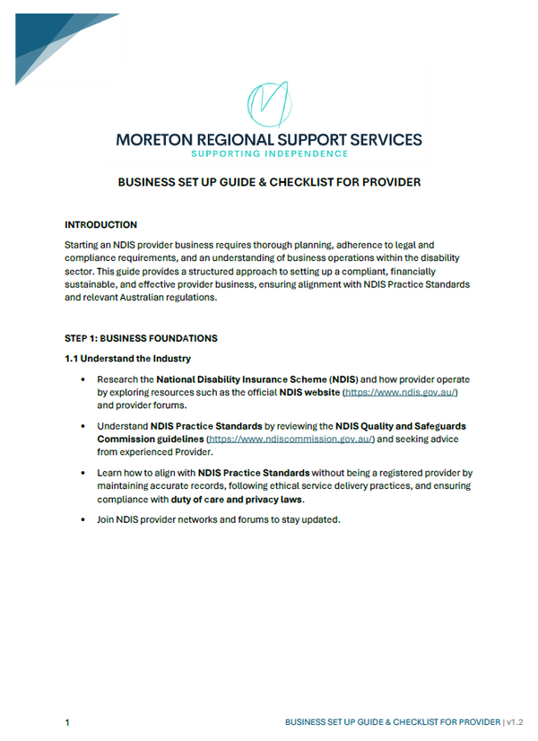 Business Set-up Guide & Checklist For Providers
