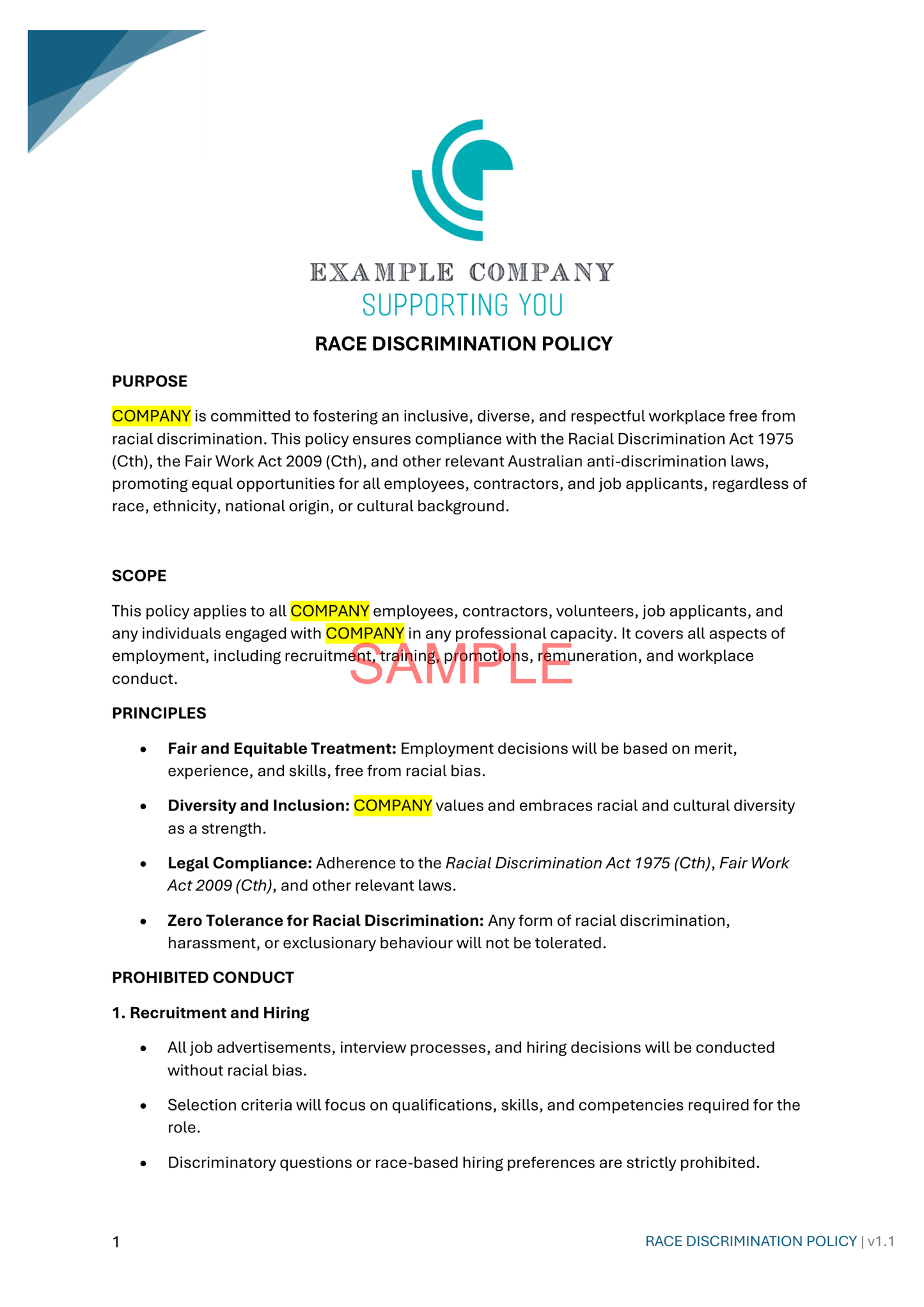 Race Discrimination Policy - NDIS compliance document for Independent Support Workers and Providers.