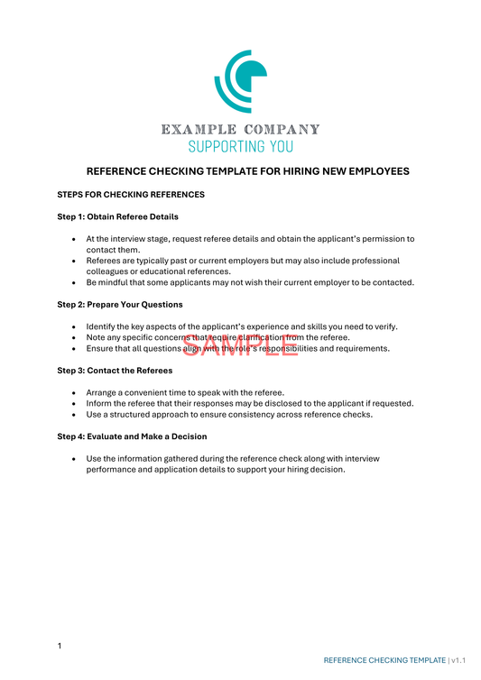 Reference Checking Template - NDIS compliance document for Independent Support Workers and Providers.