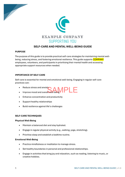 Self-Care and Mental Well-being Guide - NDIS compliance document for Independent Support Workers and Providers.