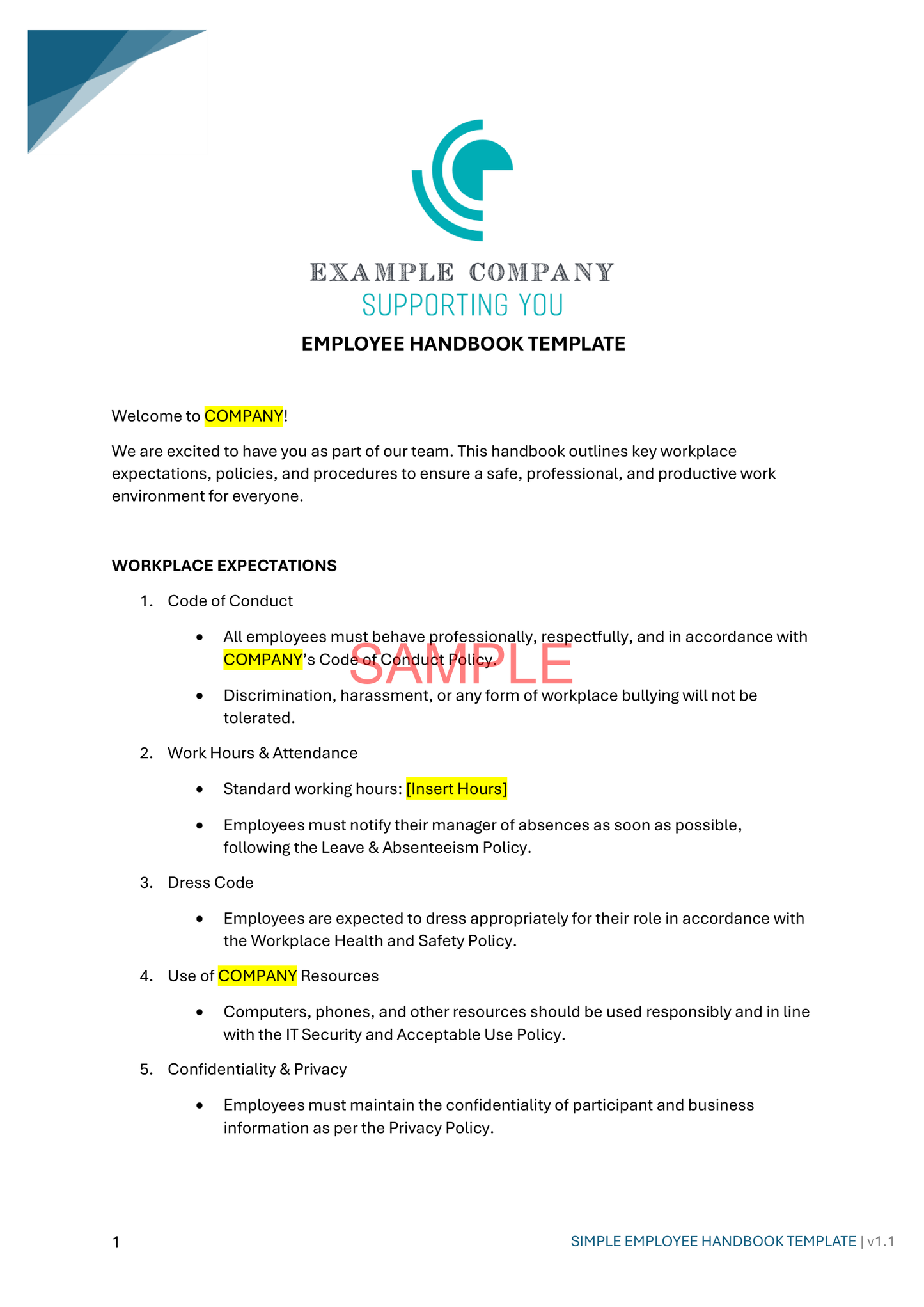 Simple Employee Handbook - NDIS compliance document for Independent Support Workers and Providers.