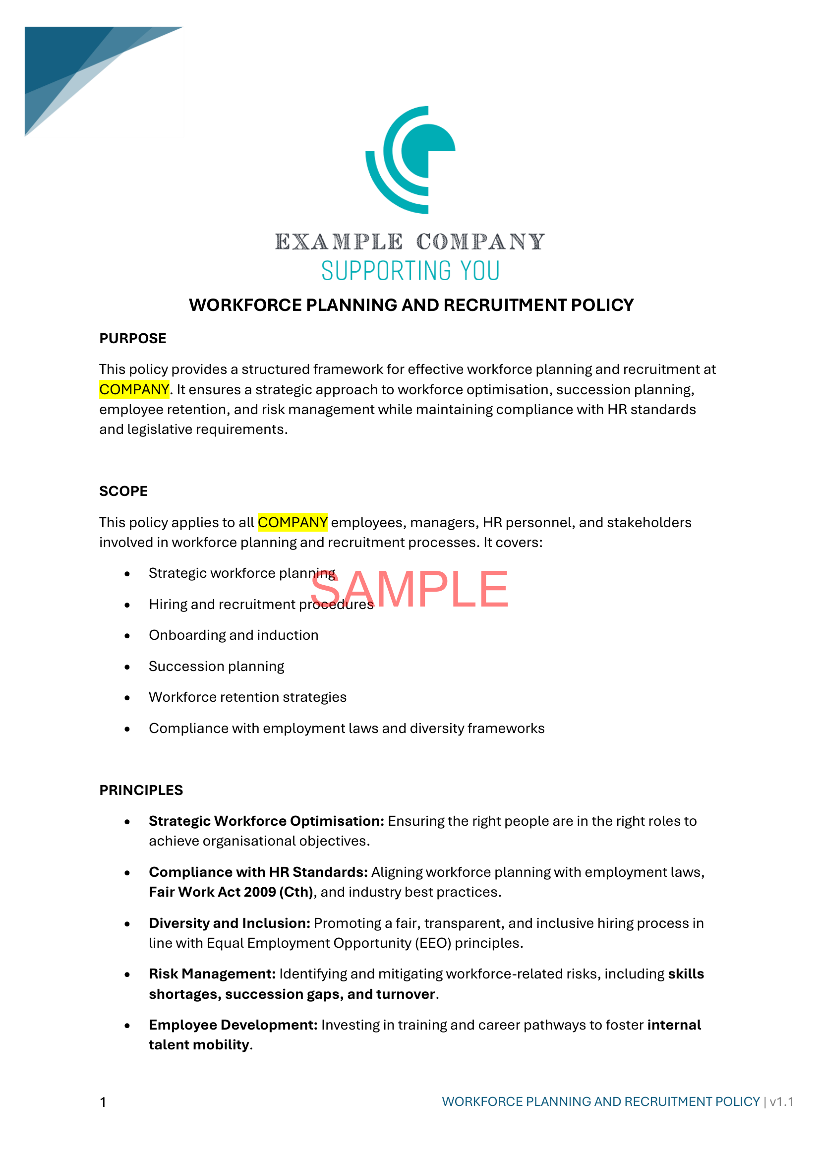 Workforce Planning and Recruitment Policy - NDIS compliance document for Independent Support Workers and Providers.