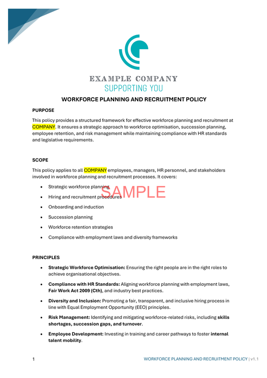 Workforce Planning and Recruitment Policy - NDIS compliance document for Independent Support Workers and Providers.
