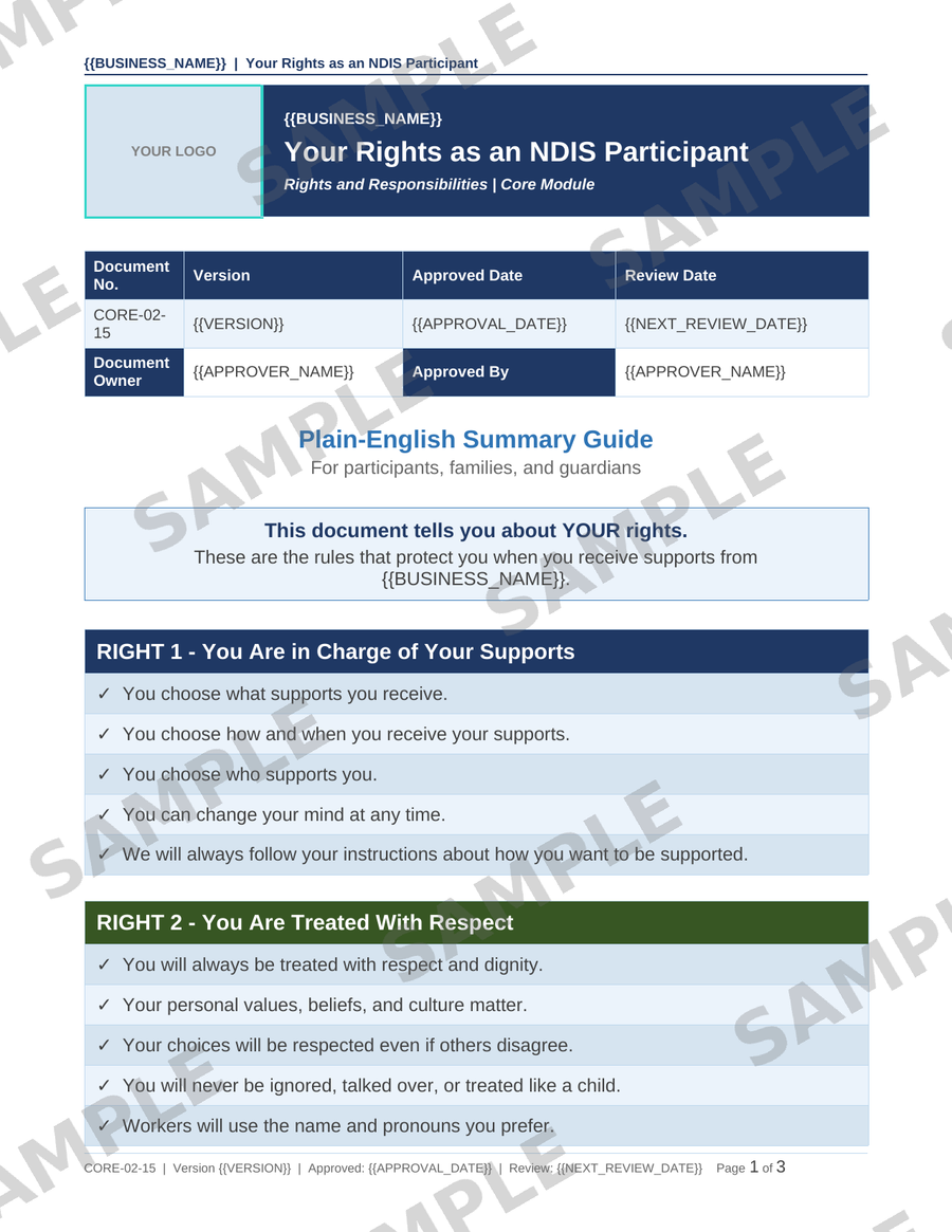 Accessible Participant Rights Summary sample page preview