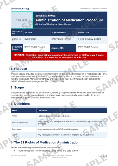Administration of Medication Procedure sample page preview