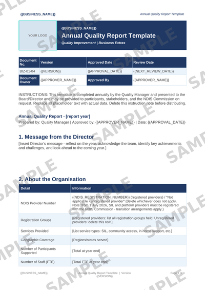 Annual Quality Report Template sample page preview