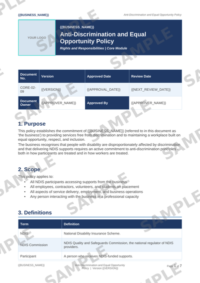 Anti-Discrimination and Equal Opportunity Policy sample page preview