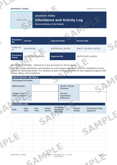 Attendance and Activity Log sample page preview