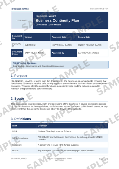Business Continuity Plan sample page preview