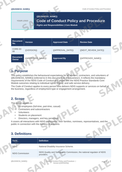 Code of Conduct Policy and Procedure sample page preview