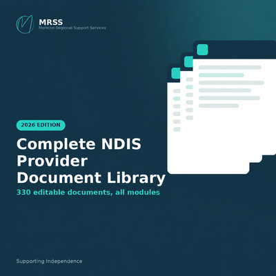 Complete NDIS Provider Document Library cover, 330 editable templates, all modules