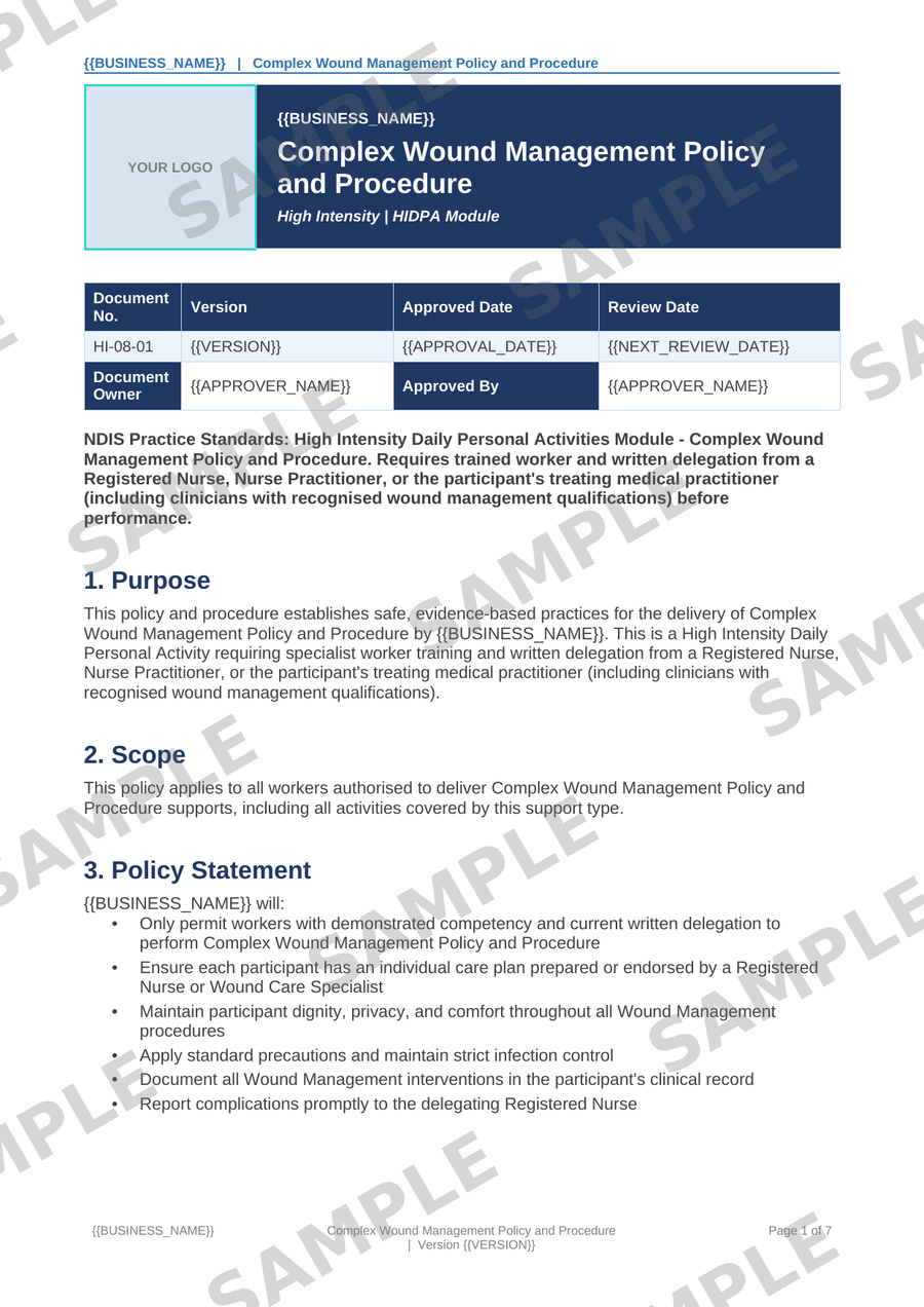 Complex Wound Management Policy and Procedure sample page preview
