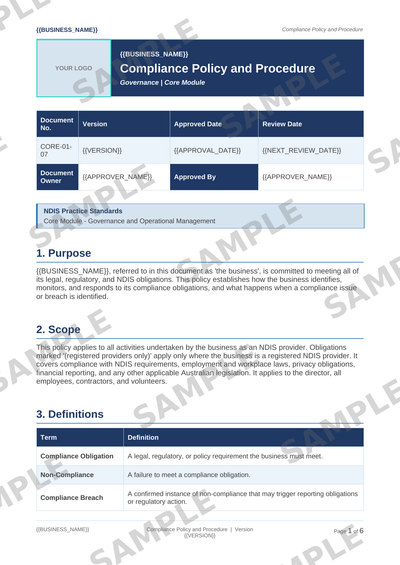 Compliance Policy and Procedure sample page preview