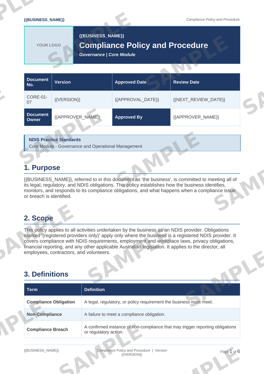 Compliance Policy and Procedure sample page preview