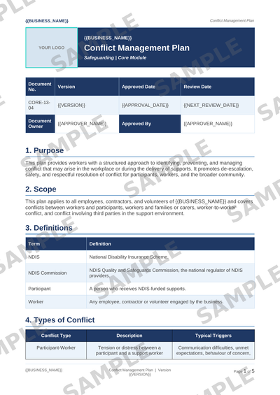 Conflict Management Plan sample page preview