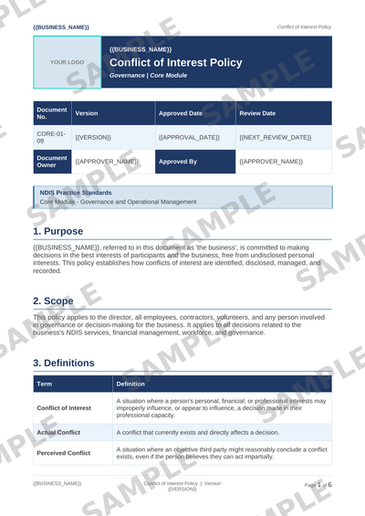 Conflict of Interest Policy sample page preview