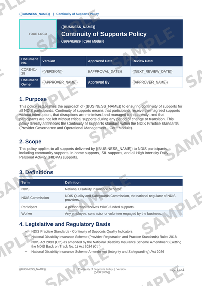 Continuity of Supports Policy sample page preview