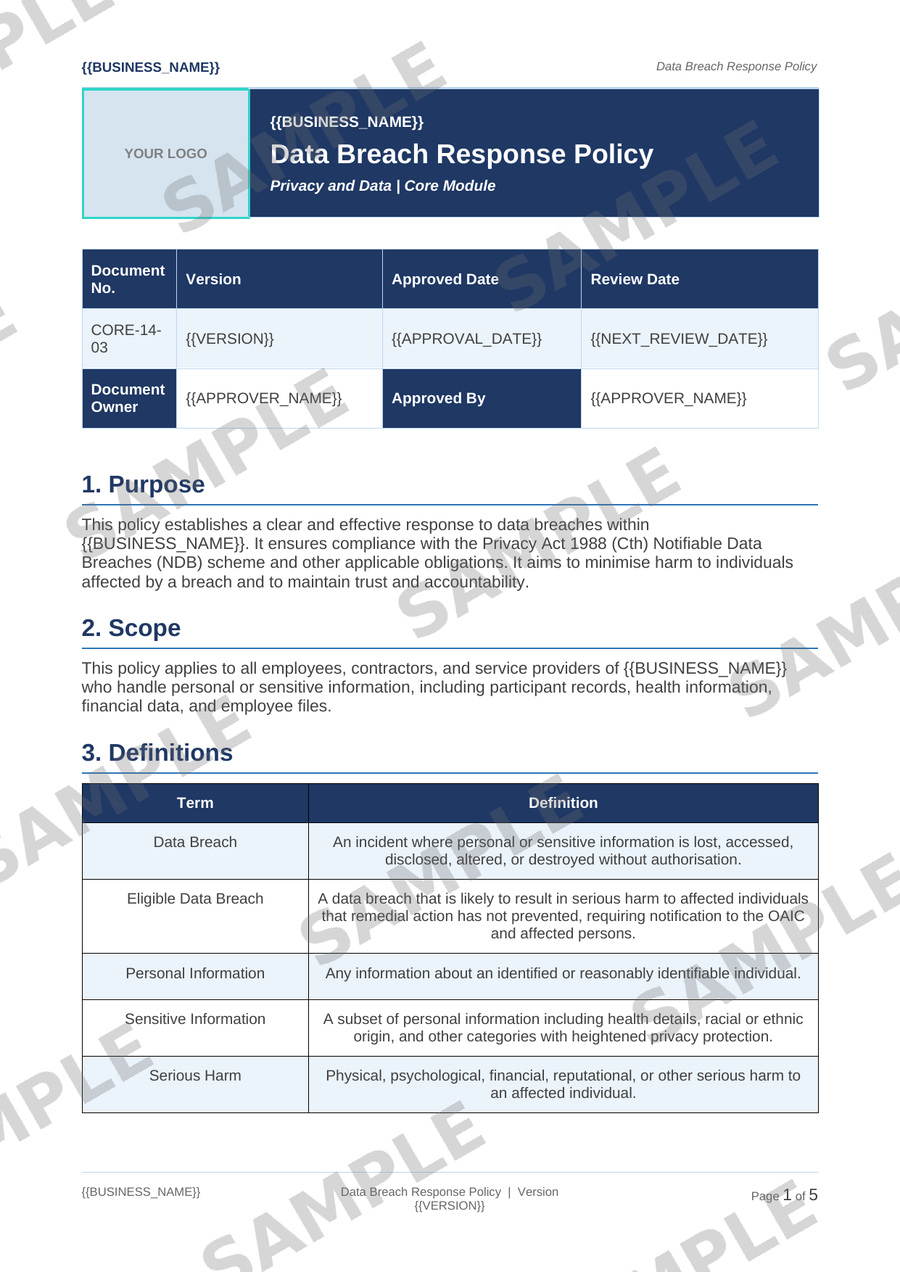 Data Breach Response Policy sample page preview
