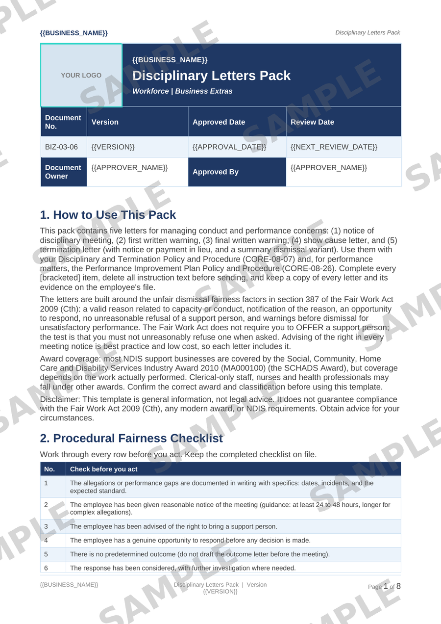 Disciplinary Letters Pack sample page preview